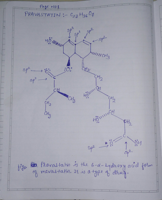 Page No1 PRAVASTATIN :- C23 H3607 40 lithmic Már sp2 | интенз spe 300 -CH2 8p² HommWCH spe od 1 gH tigar Pravastatin ý the 6-