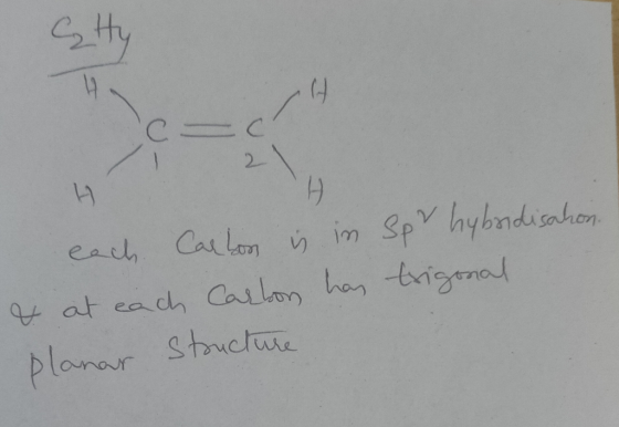 Sty spy hybridisation. trigonal each Carbon is in & at each Carbon has planar structure