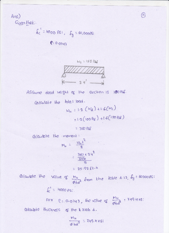 Ans) Civen that e0ot3 ASSume dlead weght og tho Sechon is 80R Calculate the toa lood (10 s)+1(150 Ps) Mu 360 x 2 25.92 & t-k