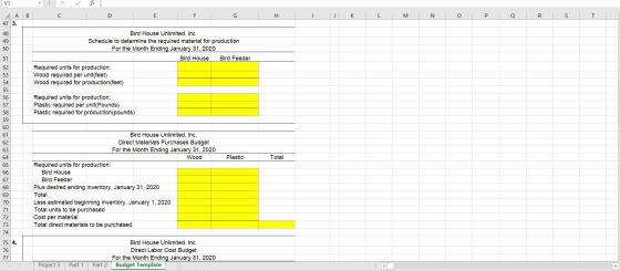 A B F G H I J K L M N O P Q R S T Bird House Unlimited, Inc. Schedule to determine the required material for production For t