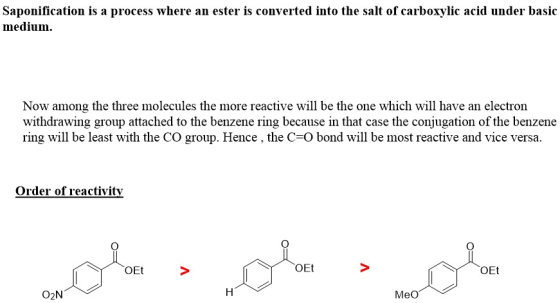 Saponification is a process where an ester is converted into the salt of carboxylic acid under basic medium. Now among the th