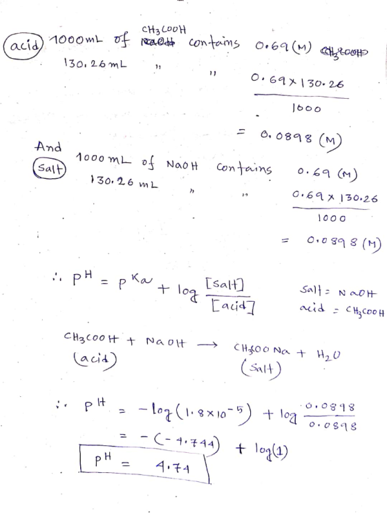 (acid 1 1000mL of 130,26 mL 1000mL of CH₃COOH all contains 0.69(M) Chr00 . i 0.69x130-26 . 1000 E = 0.0898(M) And 1000 mL of