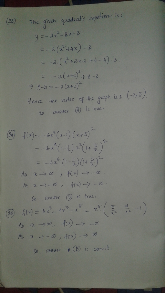 given quadratic equation is! y =- 22-82-3. = -a (2+42)-3 = -2 (xta2a +4 -4)-3 The Hence the vertex of the graph is : (-2, 5).