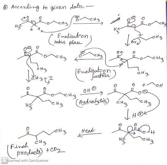 - According to geven data - Sighomens CHE, thorH₂ . Enolisation (takes place OH too ho HB- CHA OHO He Metz (Hydrolysis) éltz