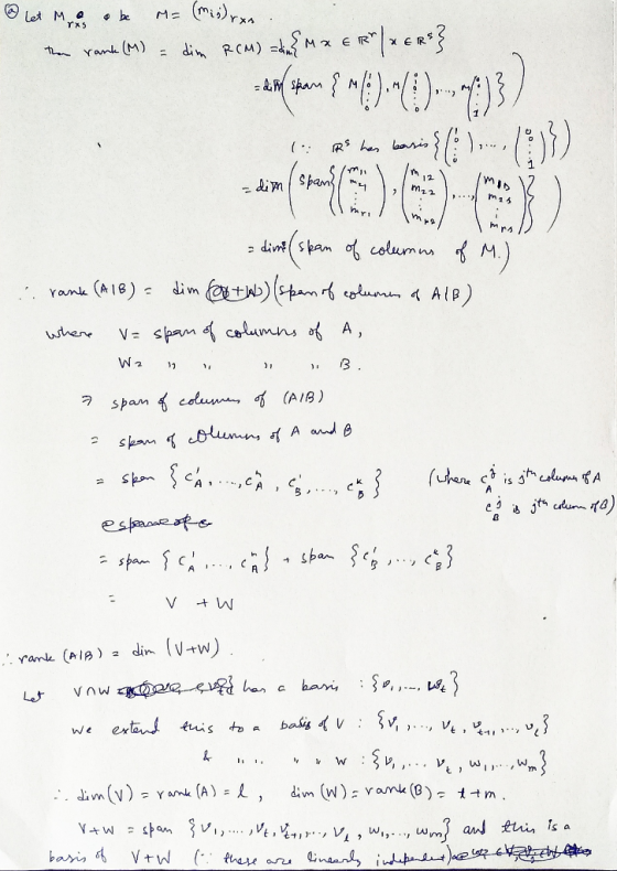 Let Me obe Ma (mi)rxa the rank (M) = dim RCM) =an{ MA E R/XERS} -Humn ? (1)-(1)-(3) (: RS has basi -dim = din (span of column