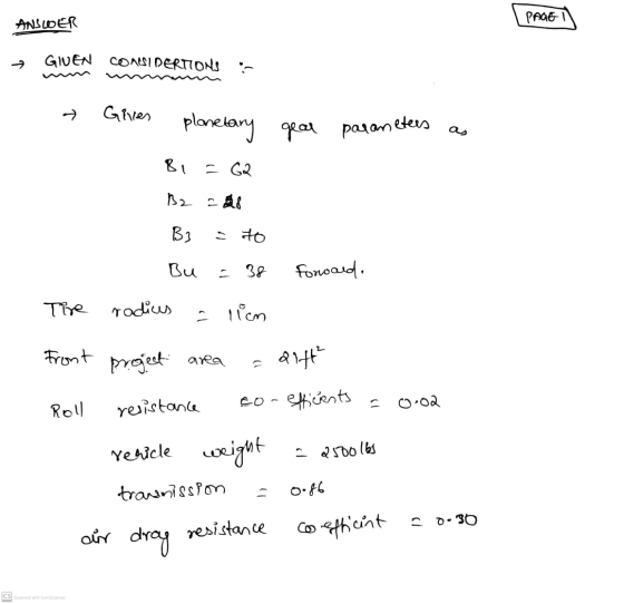 PAGE ANSLOER GIVEN COASI DERTIONS - Gillen planetary gear parane neters Bi - GQ B2 28 B3 - to Bu - 38 forward. Tire radius -
