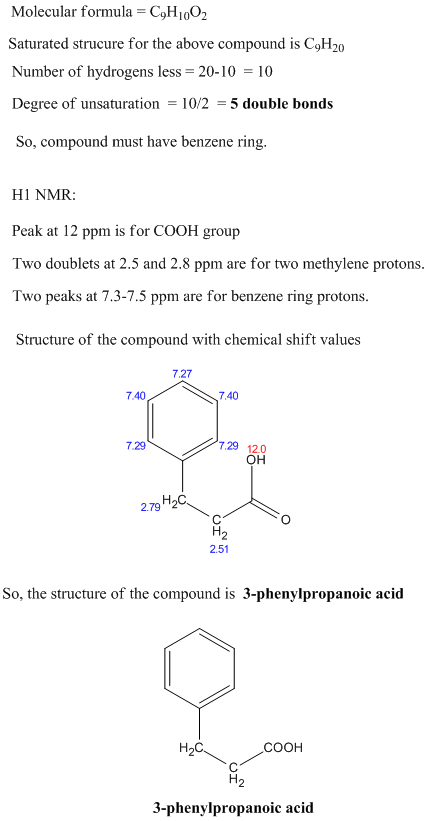 Molecular formula CoH1002 Saturated strucure for the above compound is CoH20 Number of hydrogens less - 20-10 10 Degree of un