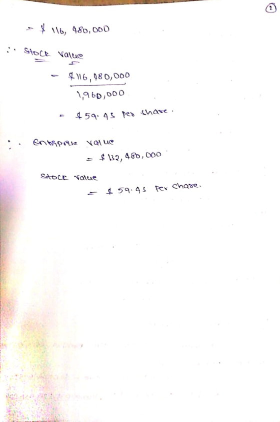 - $116, 480,000 :: Stock Value - $116,980,000 1,960,000 $59.43 pes share. = .. Ensepruse value - $ 132,480,000 Stock value =