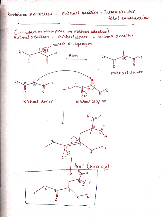 Robbinson Annulation = michael Addition + Intramolecular Aldal condensation C1,4-addition takes place in Michael addition) mi