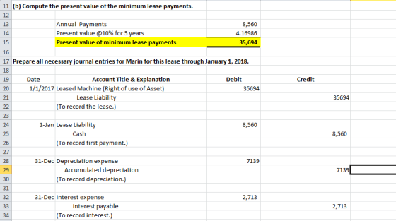 11 (b) Compute the present value of the minimum lease payments. 13 Annual Payments Present value @10% for 5 years Present val