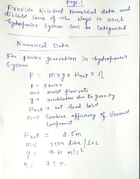 Provide Relevant numerical data and page-1 discuss some of the hydropower system can be Ways in which categorized Numerical D