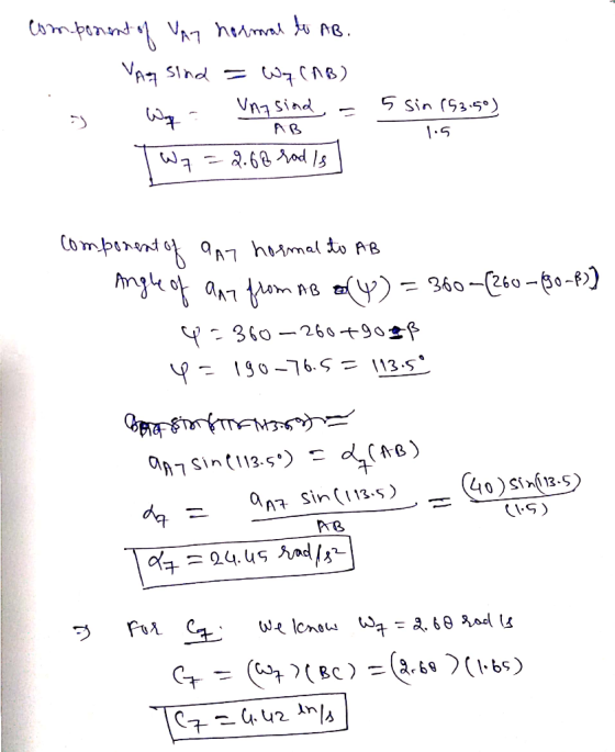 Component of Vay normal to AB. I VAZ sind = q (AB) 1. Wq - Varsind = W7 = 2.66 rad Is 5 sin 153.50) 1.5 t AB component of any