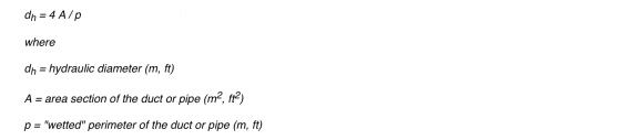 dn 4 A/p where dh hydraulic diameter (m, ft) area section of the duct or pipe (m2, ft) A wetted perimeter of the duct or pi