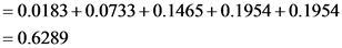 = 0.0183 +0.0733 +0.1465 +0.1954 +0.1954
=0.6289