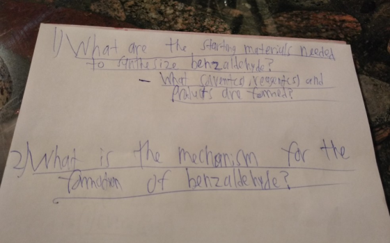 at are the starting materials needed to run the size benzaldehyde? - What saventes) reagentes) and Products are formed? 2 Wha