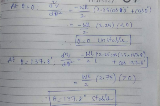 At o=0 - We (2.25 caso o troso) do 2 = - Wl (3.25) (<o) 10=0 Unstable - Wil 12.25 cos WL2.25 Cos (165x133.8). At 0 = 137.8; +