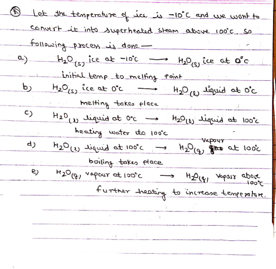 Let the temperature of ice is -10*c and we want to ---- Convert it into super heated steam aloove 100*c. So following process