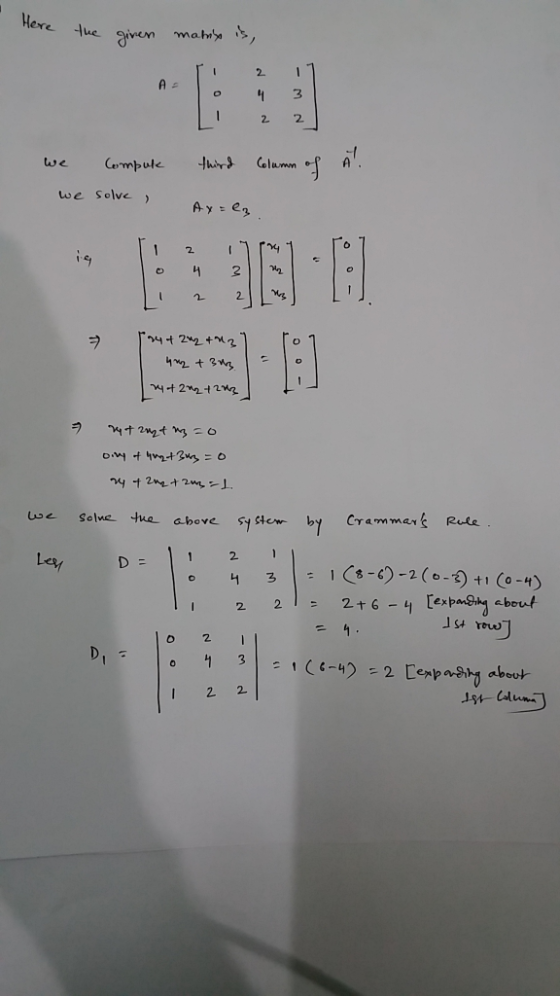 Here - the the given given matisa is, 1 2 2 we we compute solve Ä. third Column of Ax=ez. BAND 7 34+242 +13) urz + suso [+222