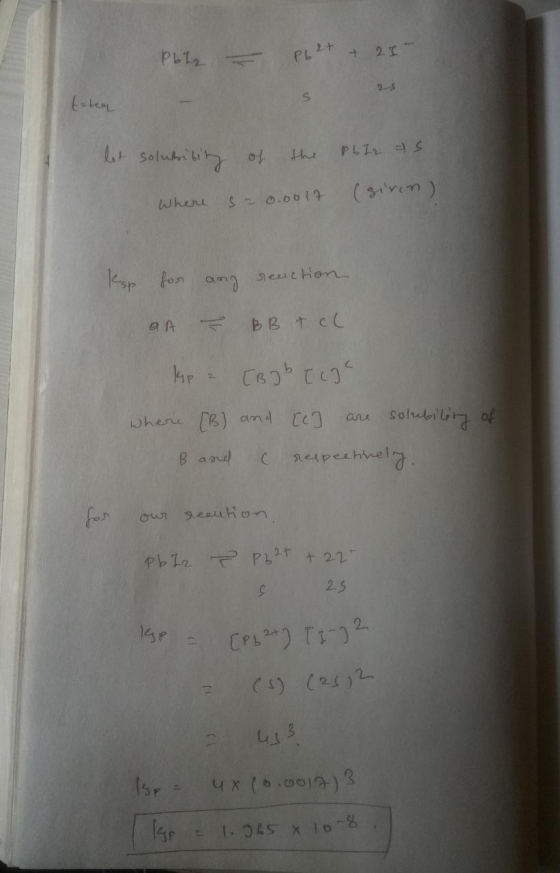 plet & 2 I Pb 12 totea let solutntity of the pblr as (given) where s20.0017 Ksp for and senction a A - B B T CL kp - [Bob Ti