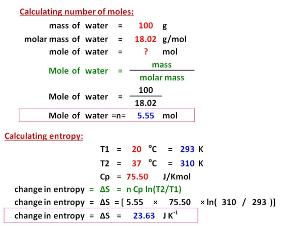 Calculating number of moles: mass of water 100 g 18.02 g/mol molar mass of water mole of water ? mol mass Mole of water molar