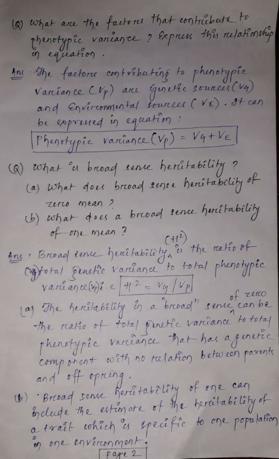 (@) what are the factors that contrubute to phenotypic variance ? Express this relationship in equation Ans the factores con