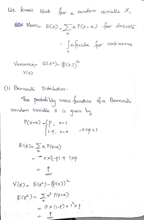 - We know that for a random varicable x, Eet Meamz ECX), 1x PCX=x) for destrelė Sefondre for continuous. Variances ELX2) ECX)