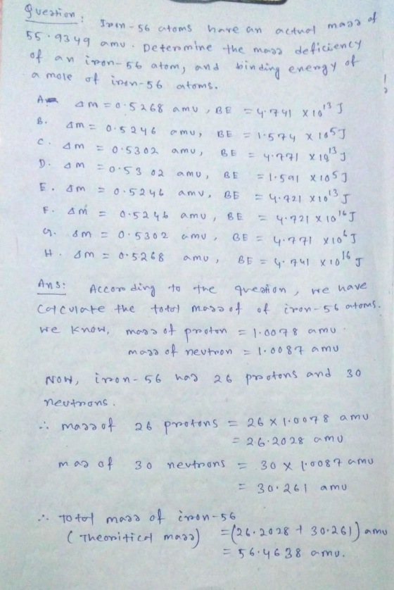 actual magd of Determine the mood deficiency have an question: Tpm - 56 atoms 55.9349 amu. of an iron-56 atom, and binding en