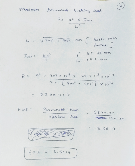 Maximum load, permissible buckling P = T² & Imin Le he= 9oot + 5002 mm [both ends a pinned bi 25 mm bt [ 2 = 11 mm Imin P: 71