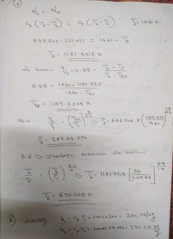 We = W co (Is-TZ) = cp (Tants) I. 1460k 539.503-231.095 = 1460 - To To = 1151.5915 B It Is 20.88 = We have a Ta-Tos 0.88 = 14