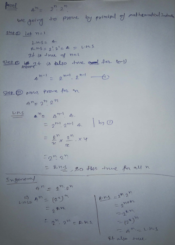 Parros A 22 prove by principal of mathematical Induction we going to step. Let n=1 2.H.S= 4. Ronis = 2:2 =4= L.H.S. at is t