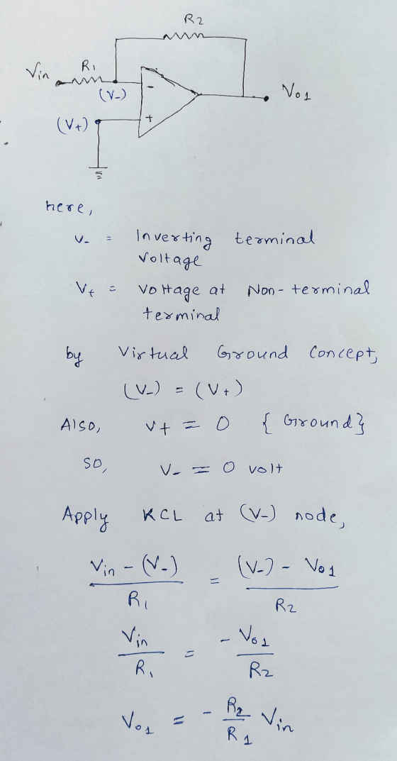 R2 Vio Ri (V-) Not + (V+) here, Inverting terminal Voltage Vo Hage at Non terminal terminal V by Virtual Ground Concept, (V)