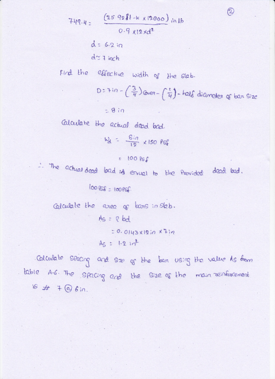 6-2 in find the eslecve width of the Slab D:tin- 3 )- 26 diameteァof ban Size Calculate the acual dead bod : 10O PS -. the QC
