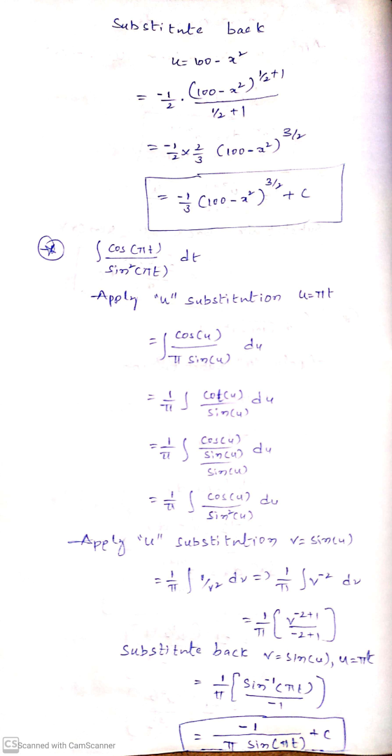 Substitute back U= 60-? = 4.600-a?)T? 3x C100-24) 36 = 1 / 2 (100 - 2)² + c - 314 D - 7 (cos Cit) Sjocht) dr Apply U substi