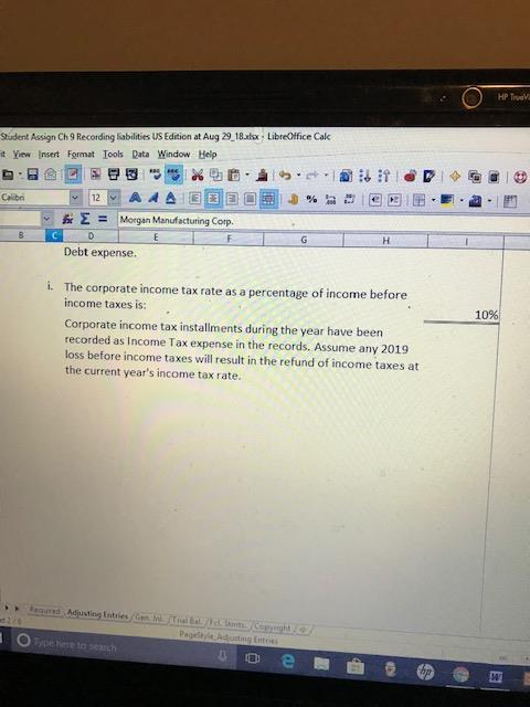 Student Assign Ch 9 Recording Sabilities US Edition at Aug 29 18.xlx LibreOffice Calk it Yew Insert format lools Data岦indow H