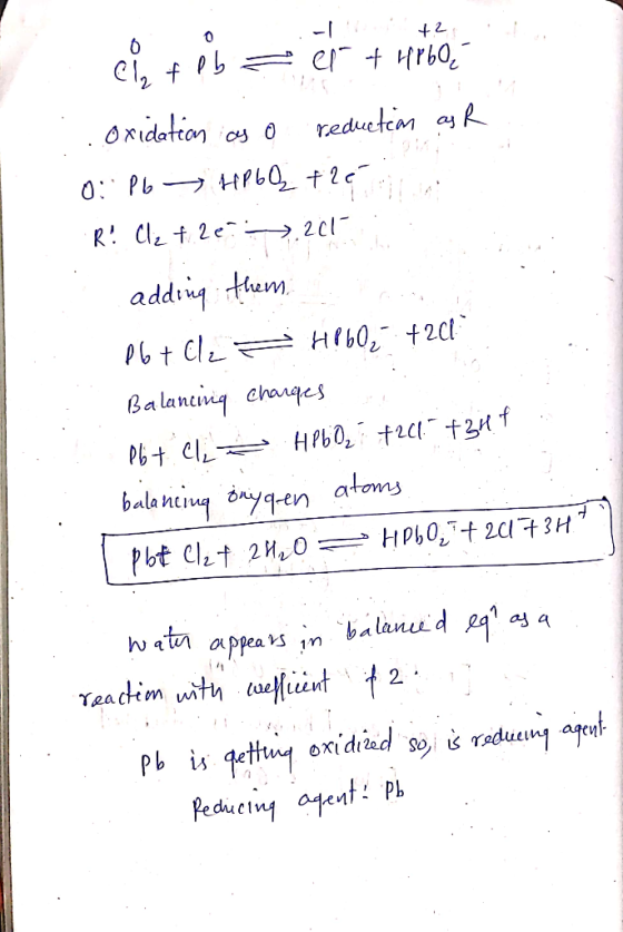 cintes = + method . . oxidation as o reduction as R. O: Pb - HP66 +26 R! Cle t.26 > 2017 adding them P6+ Cl2 - HobO₂ +20° Bal