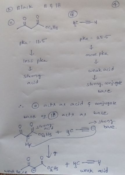 n&18 Black o Hs pke 25-5 pka t.S more pka less pka eweak acid streng acid stong conjyale bae acts as acid conjuga te actA bas
