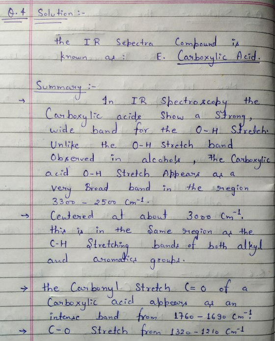 Solution :- the IR known Sepectra as Compound Carboxylic is Acid. E Summary :- In IR Spectroscopy the Carboxylic acids Show a