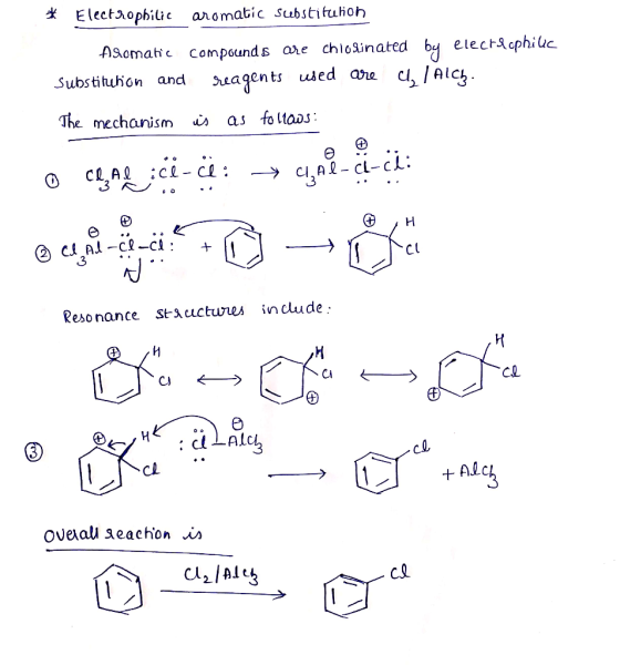 * Electrophilic aromatic substitution Aromatic compounds are chlo linated by electe cphilic Substitution and reagents used ar