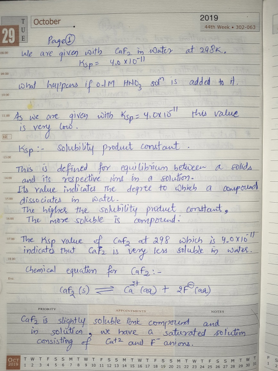October 2019 44th Week • 302-063 We at 298k. Page 1 are given with Cafe in water - Ksp= 4.0 x10-1) happens if olM HNO sol is