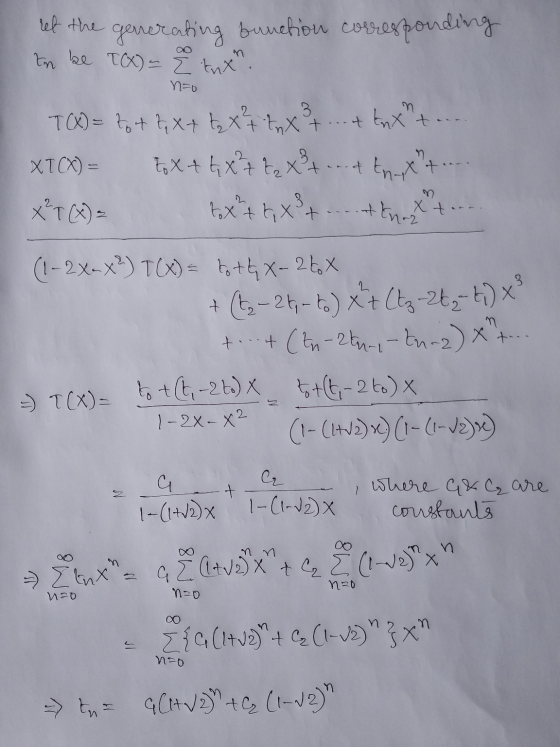 ret the generating bruction corresponding In be TX) - 2 tnxn. no 3 n tnx t. T(X) = tot t x + t₂x² tnx XTCX) = Ex + 4x²7 tz x²