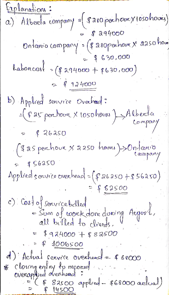 Company Explanations : a) Albercla company a{ caso perheen y losohours) a $ 294000 Ontario company » ($ a8openhour X aaso how
