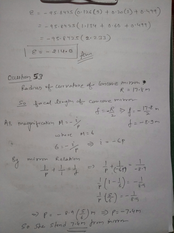 E = -95.8425 0.126 (5) +0.20 (3) +0.499) = -95.8425(1.134 + 0.60 +0.491) = -95.8425 (2.233) | E- - 214.0 Ang 17.8 m 2 Queshon