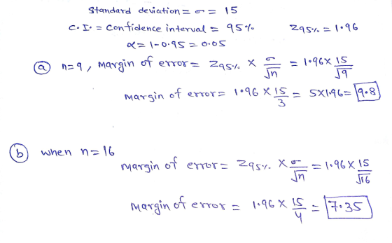 Standard de w ation ー 15 c. I. - con tidence intervalas 295%二 error= 2 9S% Marsin ot error 16 XIS 3 Margin o erro 9X IS