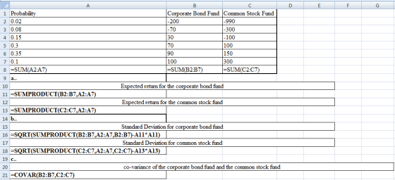 D F G -70 1-100 100 300 10 1 Probability Corporate Bond Fund Common Stock Fund 2 0.02 -200 -990 3 0.08 -300 4 0.15 5 0.3 100