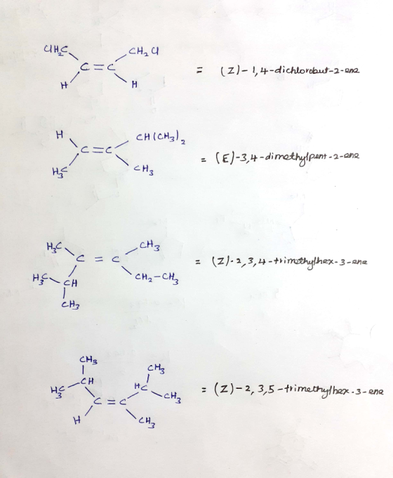 CH2 4 (2)-1,4-dichlorobut-2-en2 CHICH3), -2-ene %3D cH3 CH3 = (Z)-2,3,4-+imothylhex-3-ane CH2-CH3 CH3 CH3 CH3 (z)-2, 3,5 - tr