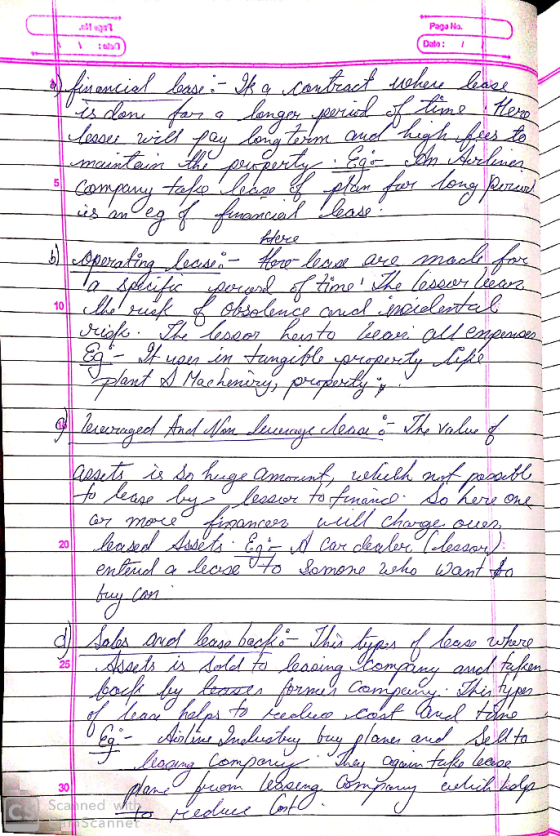 Paga No. 1 :16 financial Deto : I lease :- Ika contract where lease period of time Here - 1 leas company tale bage pres free