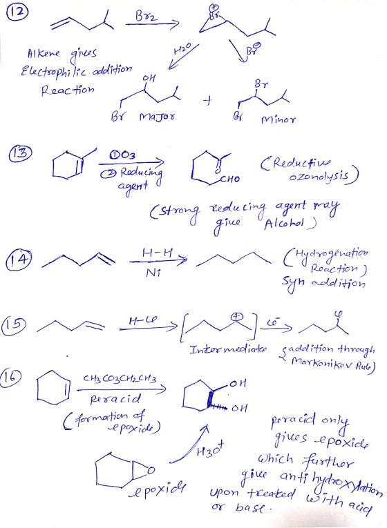 (12) H2o Lars Br Reducing CHO Upon treated with aid Въ2. Alkene gives Electrophilic addition OH Br Reaction + Br major minor