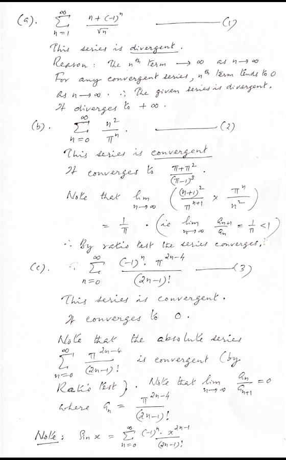 (a). -C12 Vn th E n+(-) n=1 This series is divergent. Reason: Then Term o th term tends to o For any ash-900 series is diver