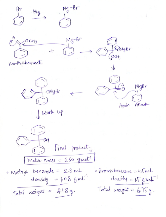 Mg 7 O CH3 Mg Br E 1.08 gut! Br -Br Mg El Long Br only Methylbenzoate Mgor D final product molar massa 260 gmot! Methyl benzo
