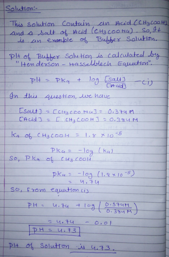 Solution! This solution contain an Acid (CH ₃ coolt) and a salt of Acid (eH3cOONG). So, It is an example of Buffer solution.